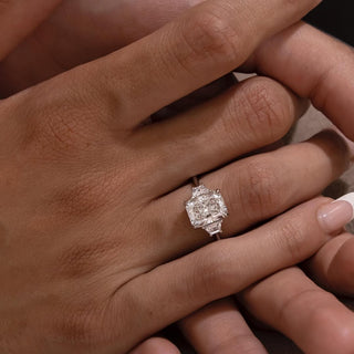 1.0 -3.0 CT Radiant Lab Grown Diamond Three Stone Style Engagement Ring
