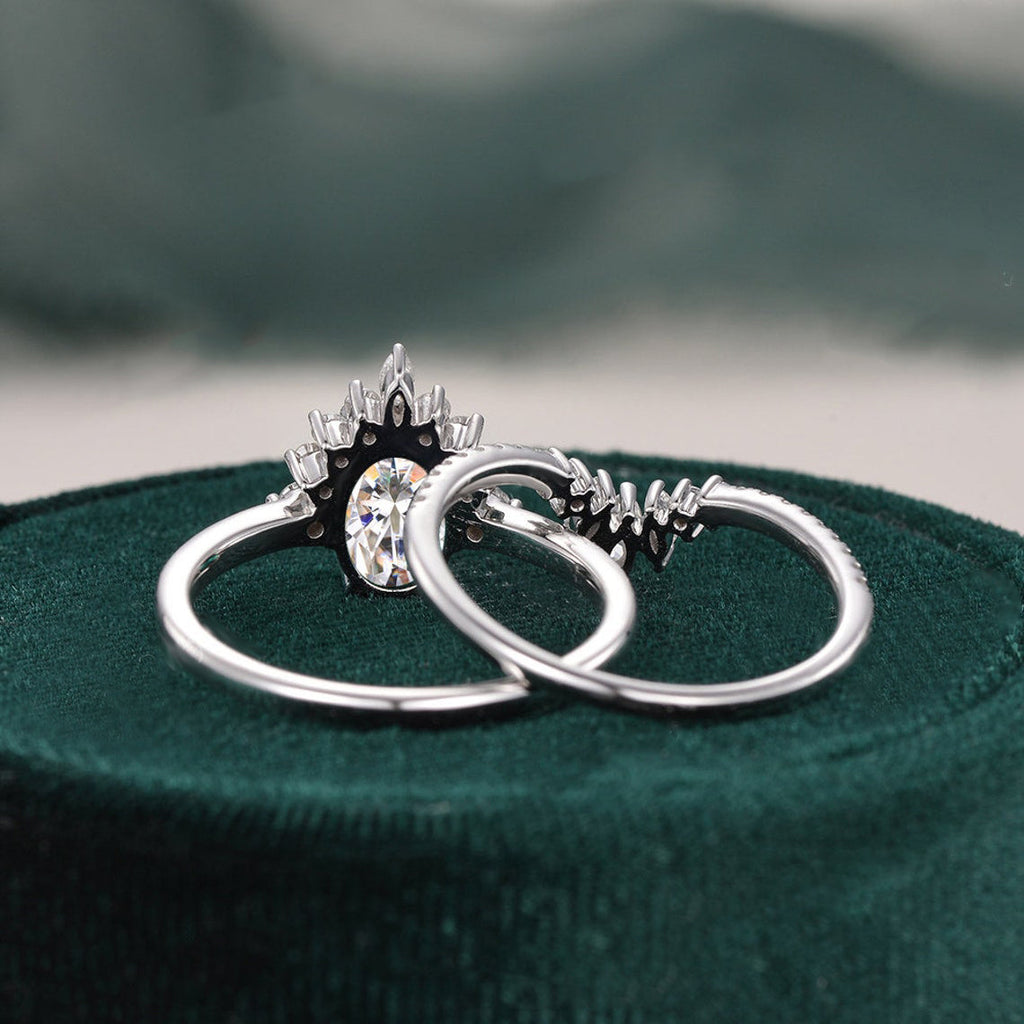 1.50 CT Oval Cut Cluster Art Deco Moissanite Bridal Ring Set - violetjewels