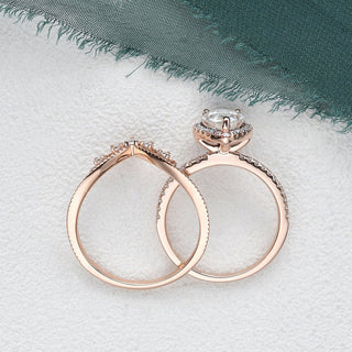 1.50 CT Pear Cut Halo Moissanite Bridal Ring Set - violetjewels