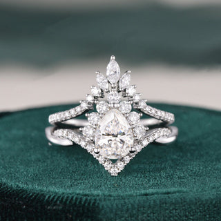 1.50 CT Pear Cut Twisted Art Deco Moissanite Bridal Ring Set - violetjewels