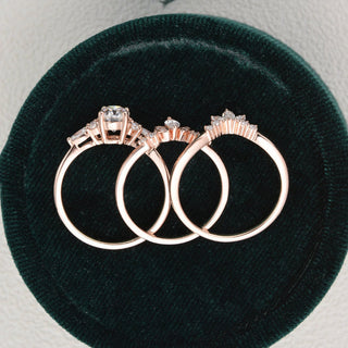 1.0 CT Oval Cut Cluster Art Deco Moissanite Bridal Ring Set - violetjewels