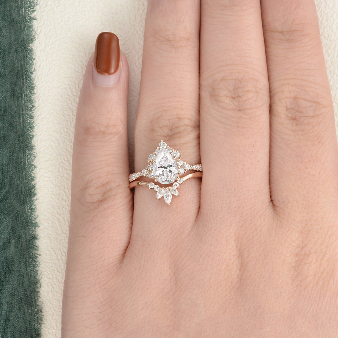 1.50 CT Pear Cut Cluster Moissanite Bridal Ring Set - violetjewels