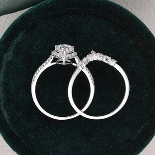 2.0 CT Pear Cut Halo Moissanite Bridal Ring Set - violetjewels