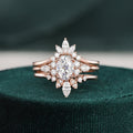 1.0 CT Oval Cut Cluster Art Deco Moissanite Bridal Ring Set - violetjewels