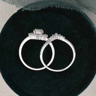 1.50 CT Oval Cut Cluster Art Deco Moissanite Bridal Ring Set - violetjewels