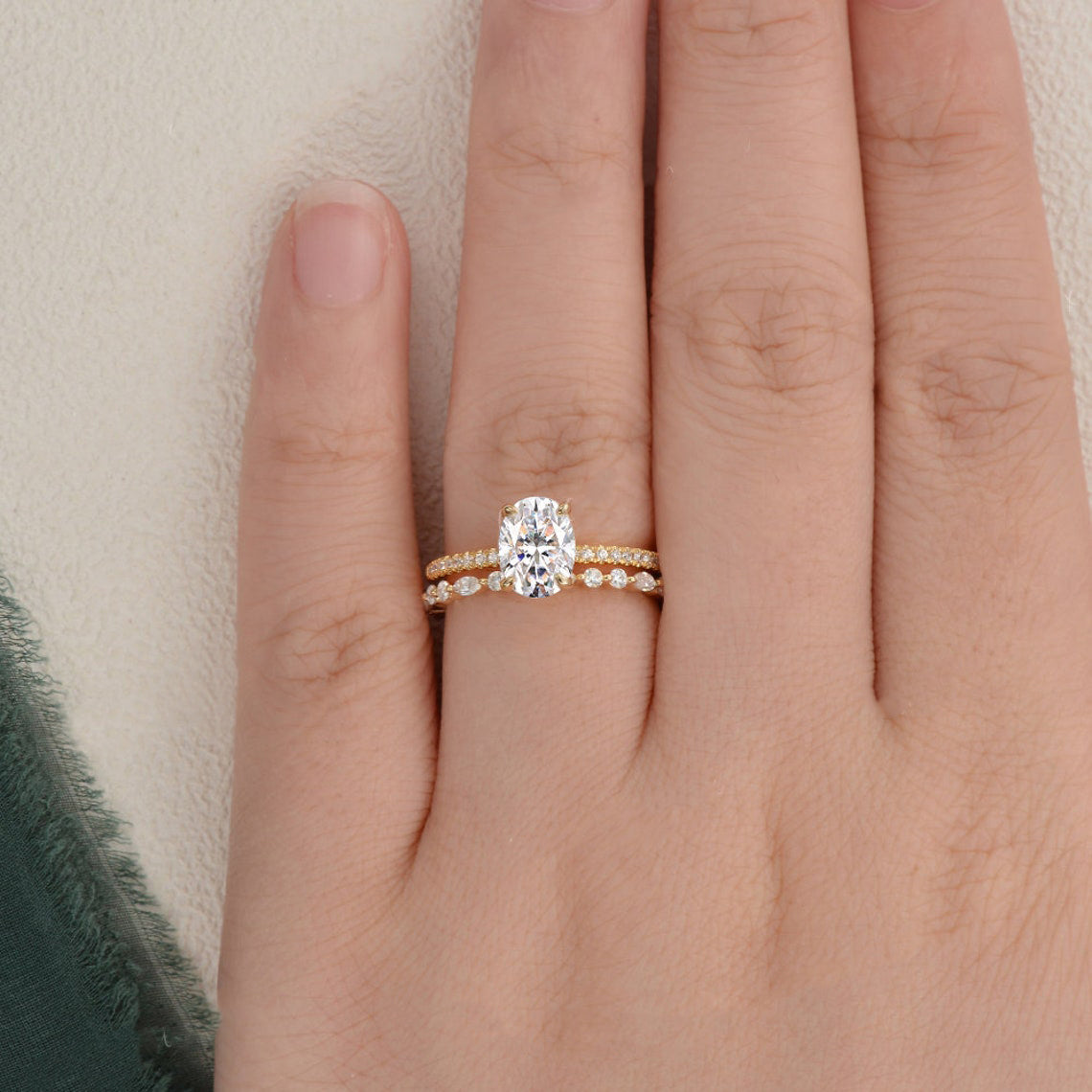 1.50 CT Oval Cut Solitaire Moissanite Bridal Ring Set - violetjewels