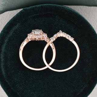 1.50 CT Oval Cut Twisted Art Deco Moissanite Bridal Ring Set - violetjewels