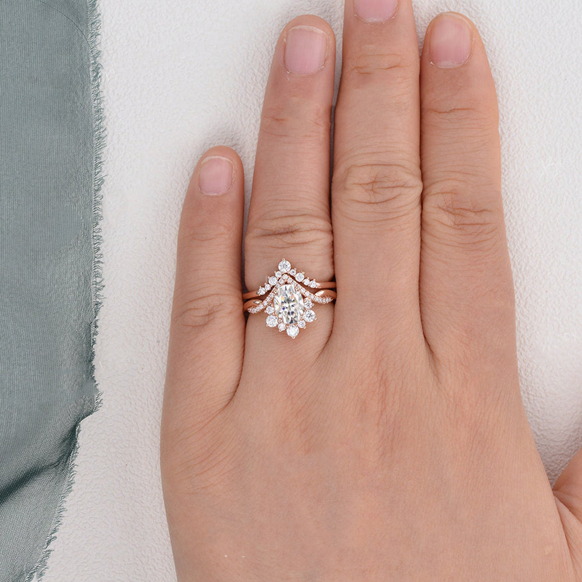 1.50 CT Oval Cut Cluster Moissanite Bridal Ring Set - violetjewels