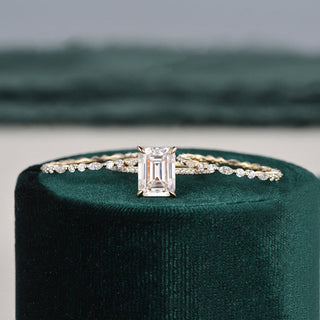 2.50 CT Emerald Cut Solitaire Style Moissanite Bridal Ring Set - violetjewels