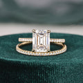 1.50 CT Emerald Cut Hidden Halo Moissanite Bridal Ring Set - violetjewels