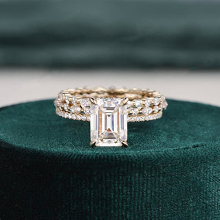 2.50 CT Emerald Cut Solitaire Style Moissanite Bridal Ring Set - violetjewels