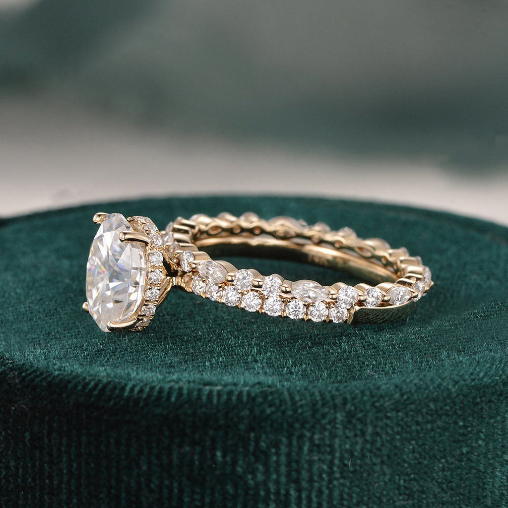 2.0 CT Oval Cut Solitaire Moissanite Bridal Ring Set - violetjewels