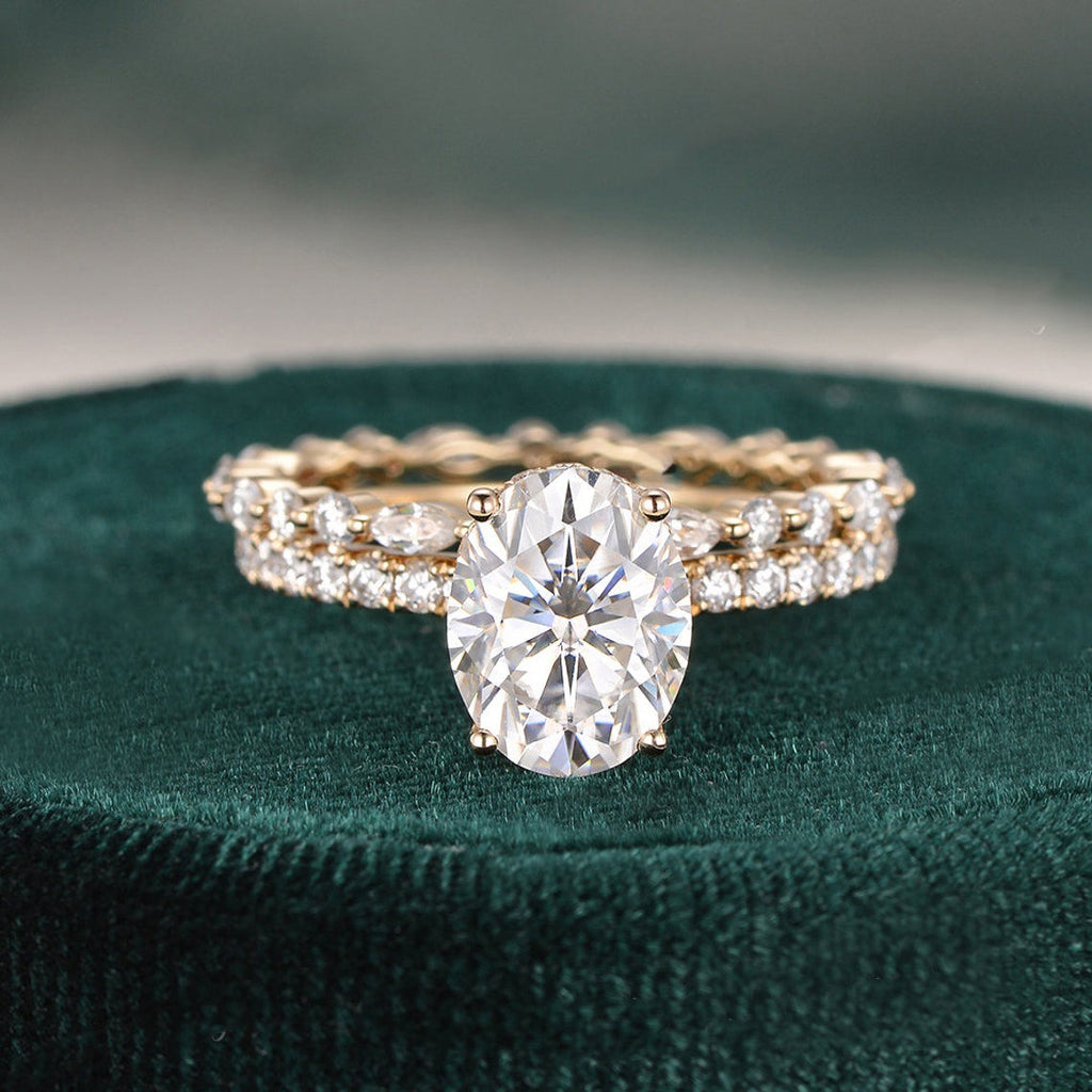 2.0 CT Oval Cut Solitaire Moissanite Bridal Ring Set - violetjewels