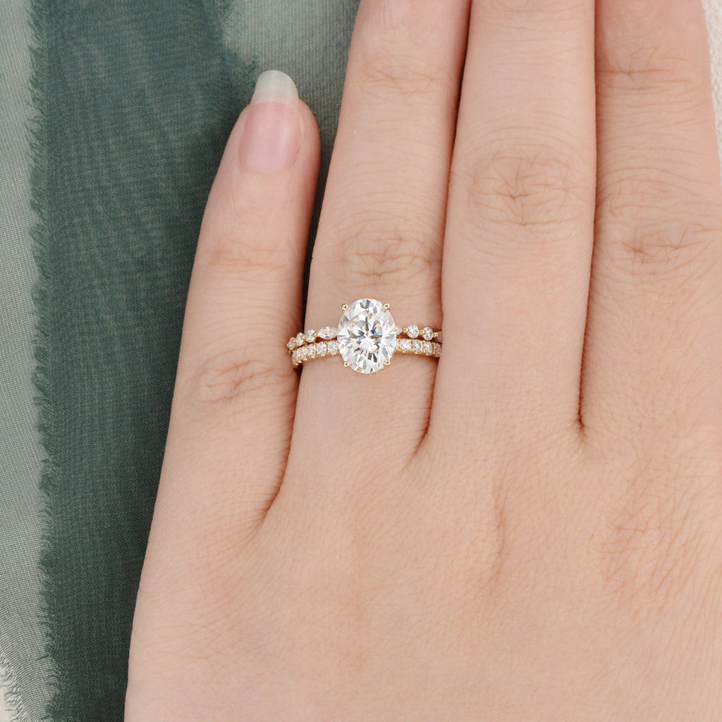 2.0 CT Oval Cut Solitaire Moissanite Bridal Ring Set - violetjewels