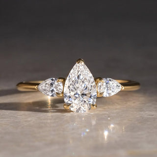 1.2 - 4.2 CT Pear CVD Diamond Three Stone Style Engagement Ring