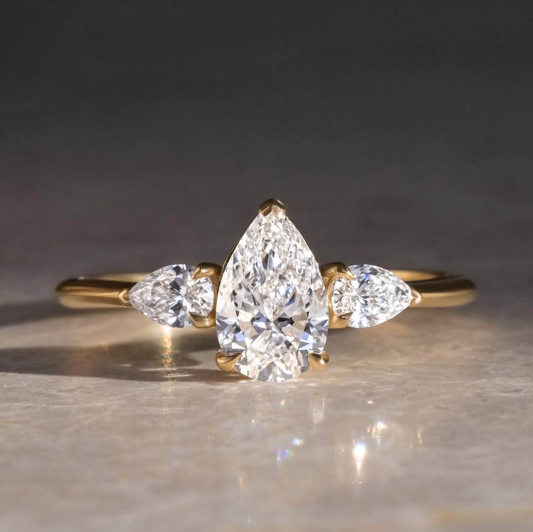 1.2 - 3.2 CT Pear  Lab Grown Diamond Three Stone Style Engagement Ring