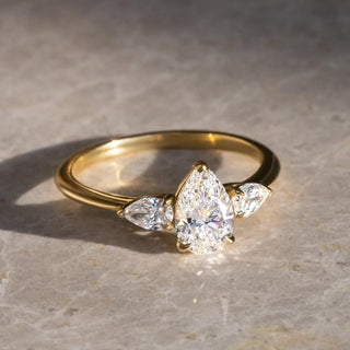 1.2 - 4.2 CT Pear CVD Diamond Three Stone Style Engagement Ring