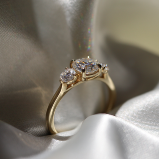 Three Stone Ring with 1.0 CT Round Moissanite - violetjewels