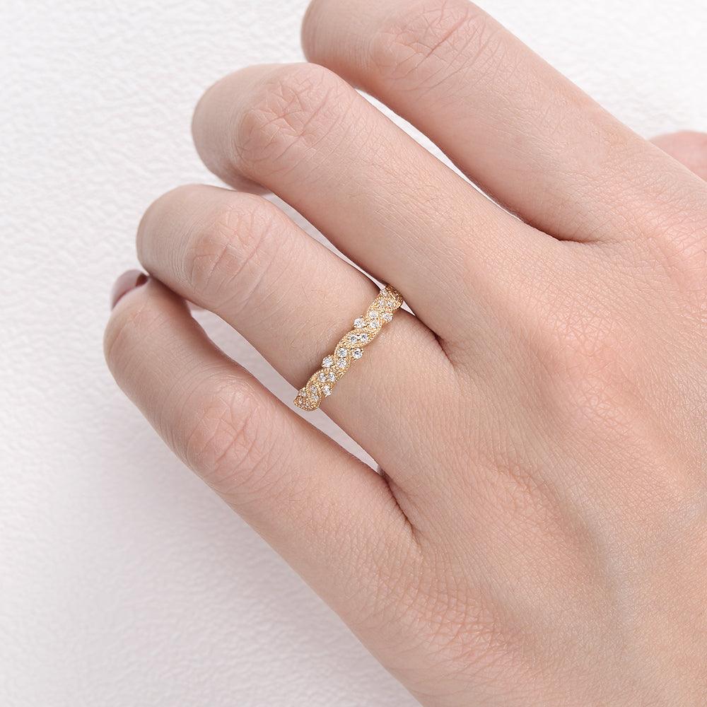 0.19 CT Round Cut Vintage Moissanite Wedding Band - violetjewels