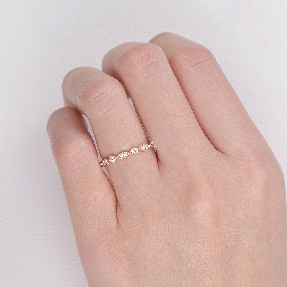 0.12 CT Round Cut Milgrain Moissanite Wedding Band - violetjewels