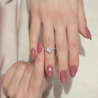 1.0–3.0 CT heart cut CVD diamond engagement ring with pave band in 14K gold, symbolizing love with radiant brilliance.