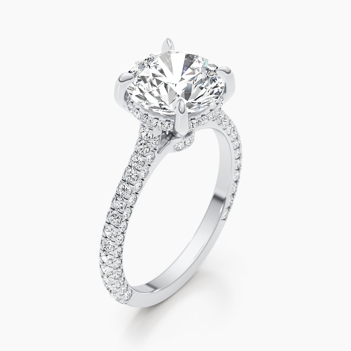 2.8ct Round F- VS Hidden Halo & Pave Diamond Engagement Ring