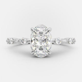 2.10 CT Oval Cut Solitaire & Dainty Pave Moissanite Engagement Ring - violetjewels