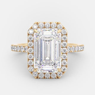 3.18 CT Emerald Cut Halo Style Moissanite Engagement Ring - violetjewels