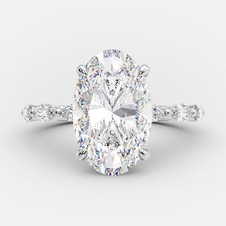 4.0 CT Oval Cut Dainty Style Pave Moissanite Engagement Ring - violetjewels