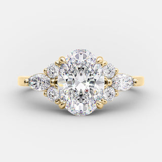 2.1 CT Oval Cut Cluster Style Moissanite Engagement Ring - violetjewels