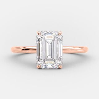 3.17 CT Emerald Cut Hidden Halo Style Moissanite Engagement Ring - violetjewels