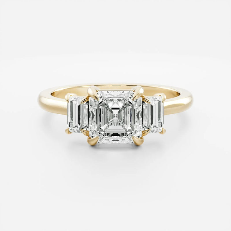 Asscher Diamond Baguette Three Stone Engagement Ring