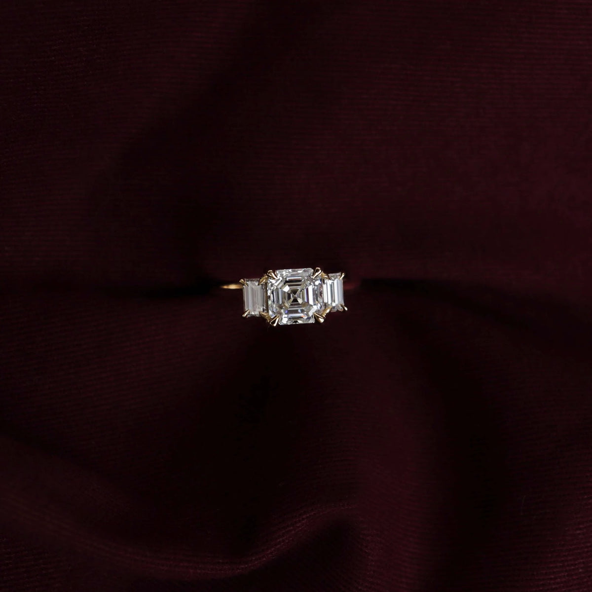 Asscher Diamond Baguette Three Stone Engagement Ring