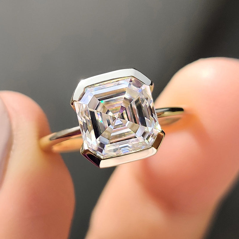 Asscher Diamond Half Bezel Engagement Ring