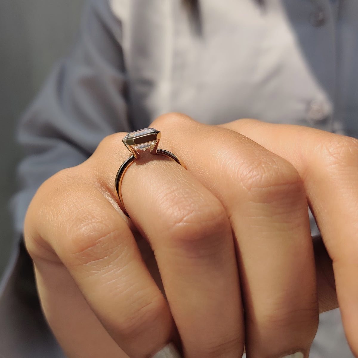 Asscher Diamond Half Bezel Engagement Ring