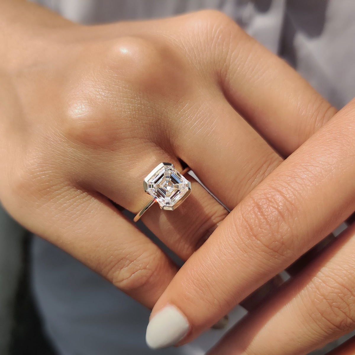 Asscher Diamond Half Bezel Engagement Ring