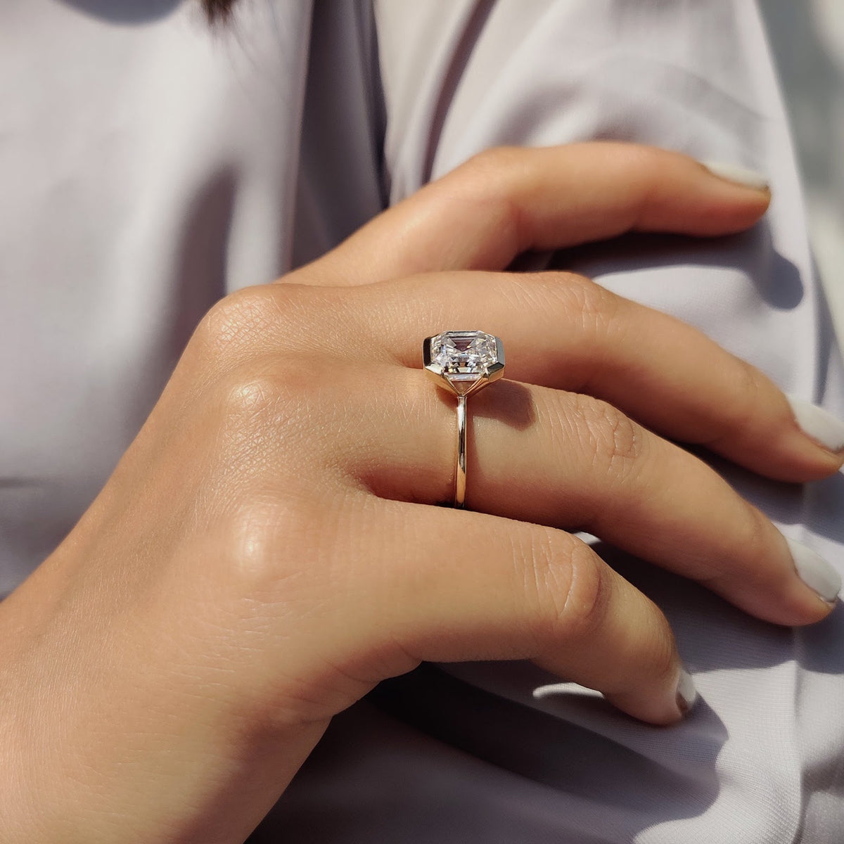 Asscher Diamond Half Bezel Engagement Ring