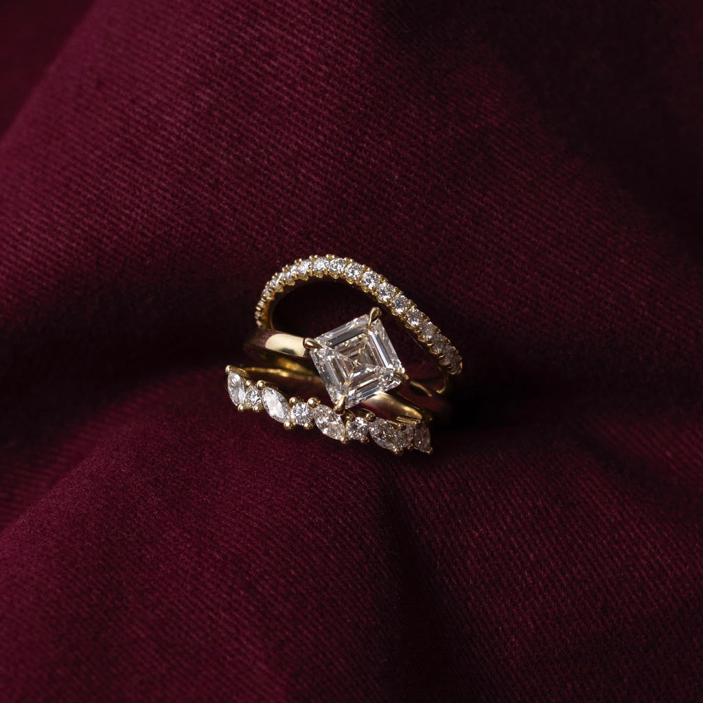 Asscher Diamond Horizontal Cathedral Solitaire Engagement Ring