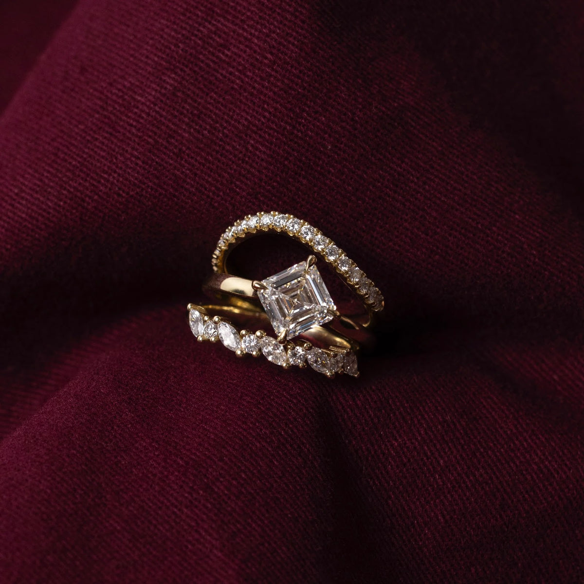 Asscher Diamond Horizontal Cathedral Solitaire Engagement Ring