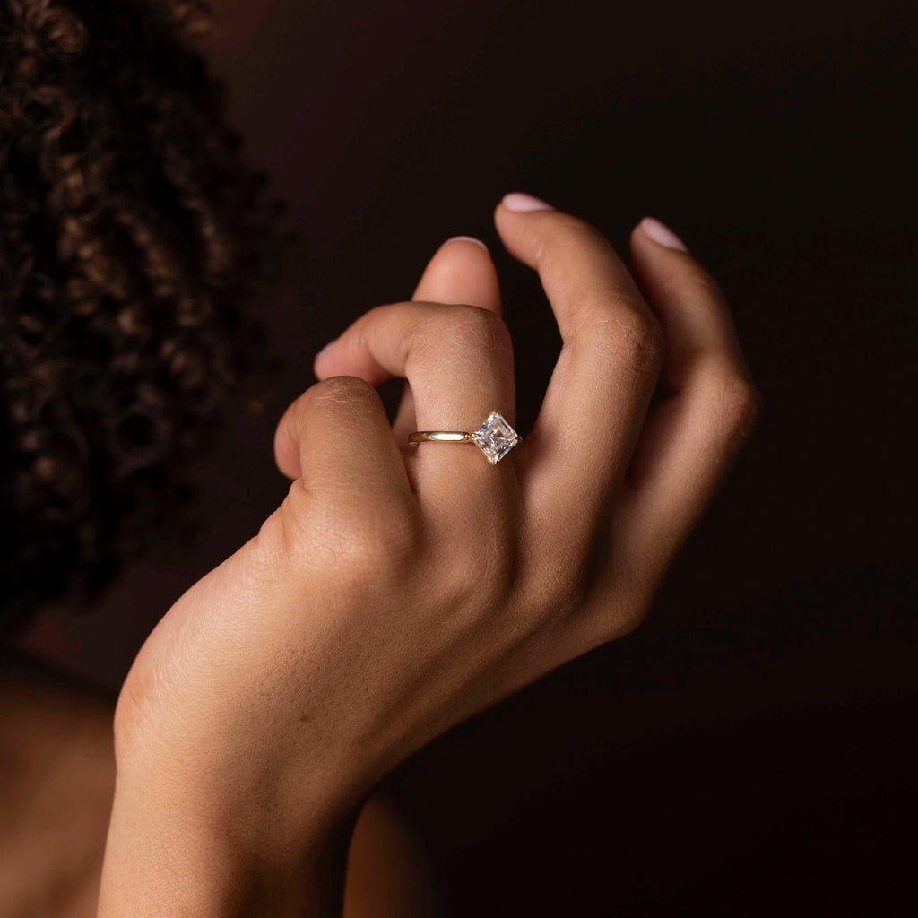 Asscher Diamond Horizontal Cathedral Solitaire Engagement Ring