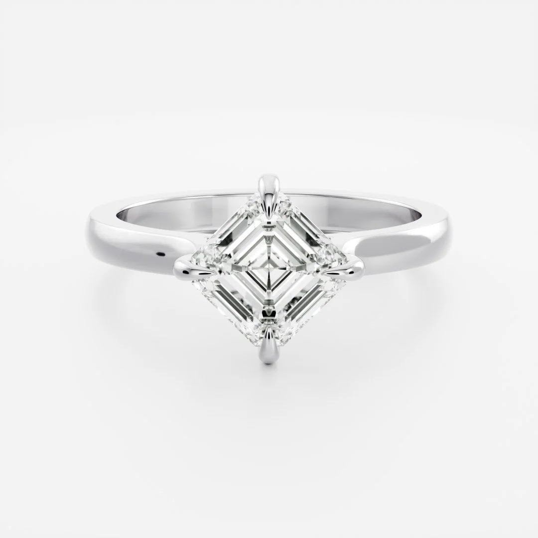Asscher Diamond Horizontal Cathedral Solitaire Engagement Ring