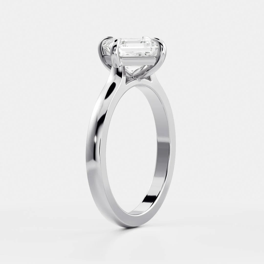 Asscher Diamond Horizontal East West Cathedral Solitaire Engagement Ring