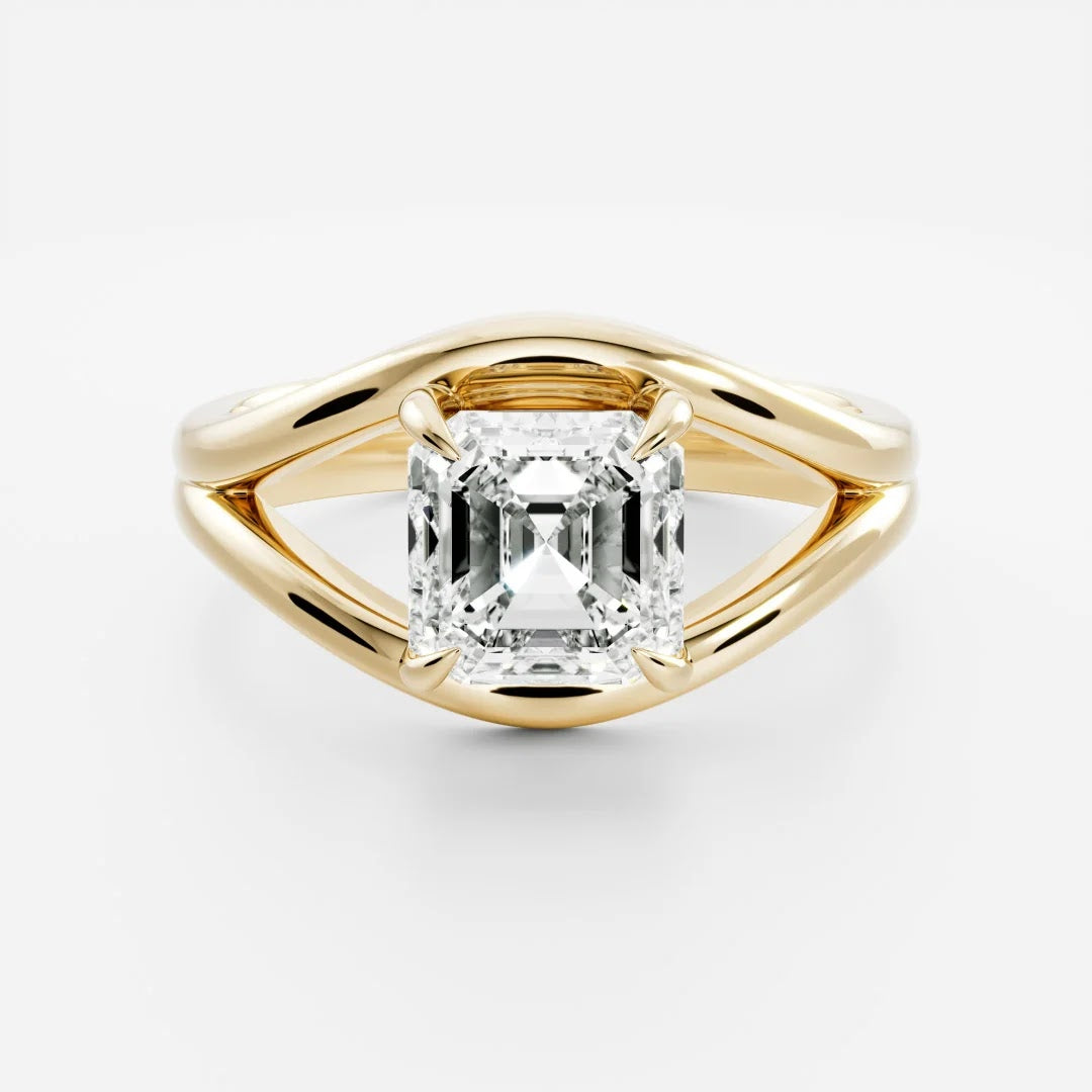 Asscher Diamond Modern Split Shank Solitaire Engagement Ring
