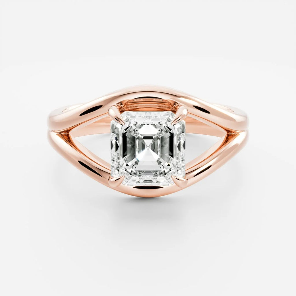Asscher Diamond Modern Split Shank Solitaire Engagement Ring