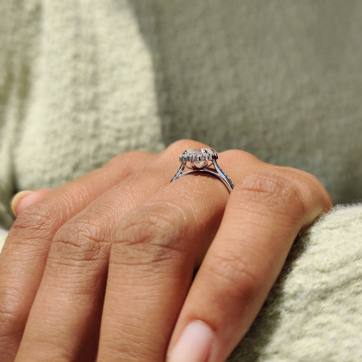 Asscher Diamond Refined Halo Tapered Pavé Engagement Ring