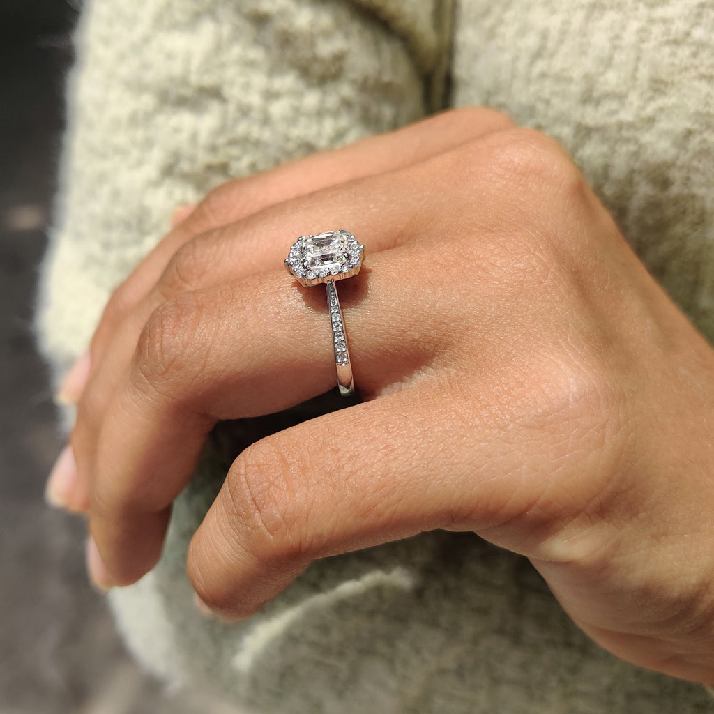 Asscher Diamond Refined Halo Tapered Pavé Engagement Ring