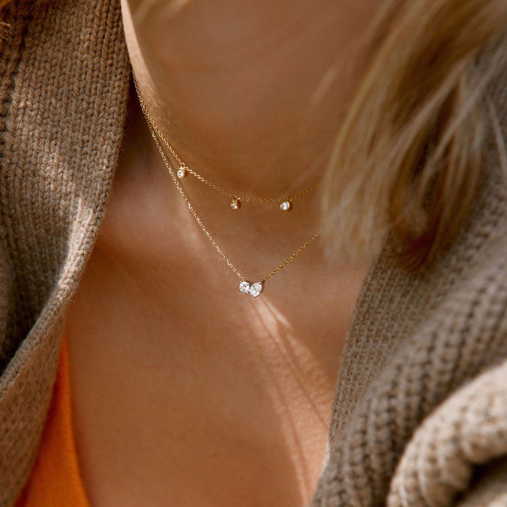 0.42 TCW Round & Pear Moissanite Diamond Two Stones Pendent Necklace - violetjewels
