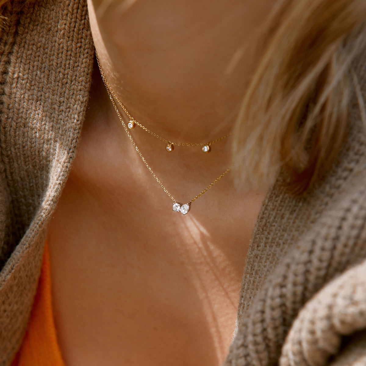 0.42 TCW Round & Pear Moissanite Diamond Two Stones Pendent Necklace - violetjewels