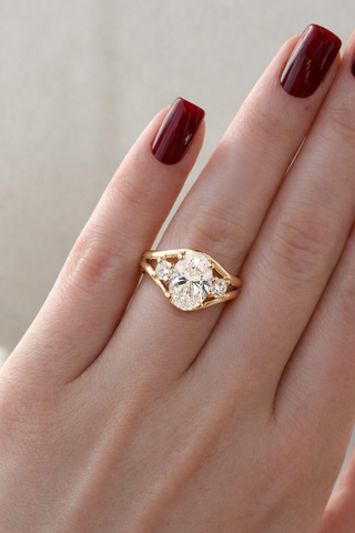 1.0-3.0CT Oval Lab Grown Diamond Three Stone Style Engagement Ring