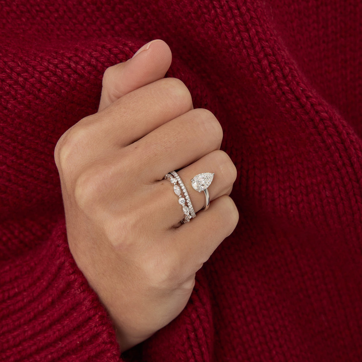0.50 TCW Pear Lab grown Diamond Unique Wedding Band
